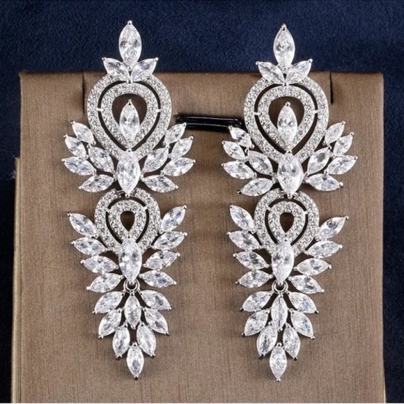 Anthropologie Silver Cubic Zirconia Wedding Earrings, Bridal, Dangle,Anniversary - Picture 2 of 11